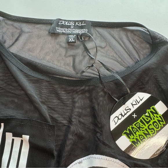 Dolls Kill x Marilyn Manson Mesh Top with Graphic Patches - Picture 5 of 8